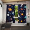 2Pcs Outer Space Curtains, Cartoon Astronaut And Solar System Theme, Blue Galaxy Print Window Drapes For Bedroom, Living Room, P