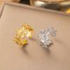 Retro Classic Flower Ring For Women Stainless Steel Vintage Adjustable Open Ring High-end Zircon Luxury Accessories Girl Gift