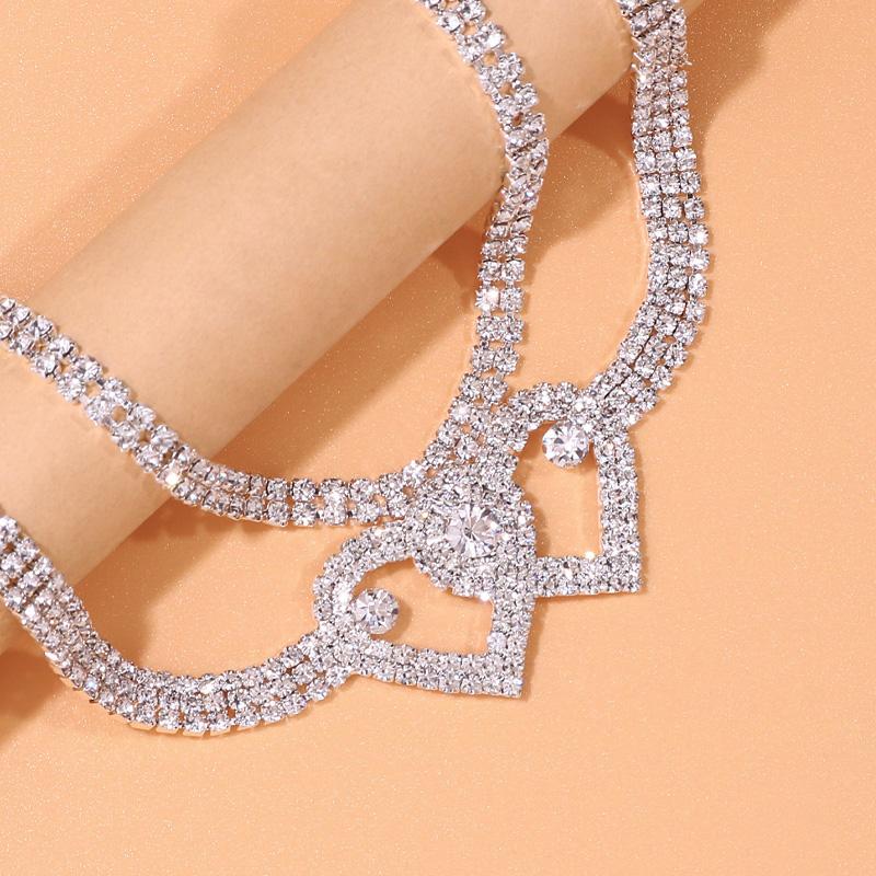 2pcs Fashion Double Heart Anklet Crystal Bracelet for Women Summer Beach Multi Row Rhinestone Anklet Bracelet On Leg