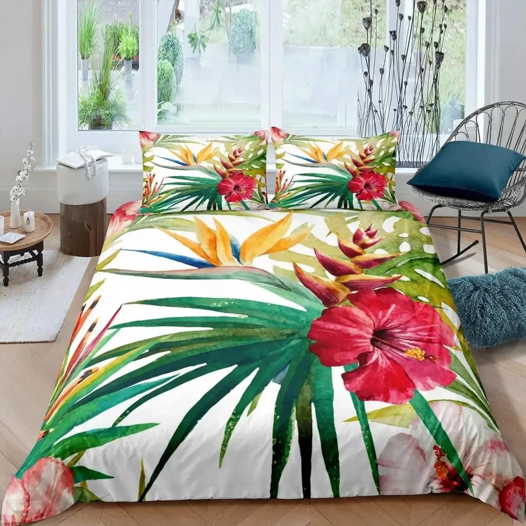 Palm Leaves Monstera Banana Leaves Comfortable Duvet Quilt Cover Pillowcase Bedding Set Children Bedroom Decoration Home Textile