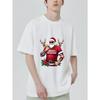 Christmas T-Shirt Black Santa Claus with Reindeer and Merry Christmas Text Holiday Party Wear