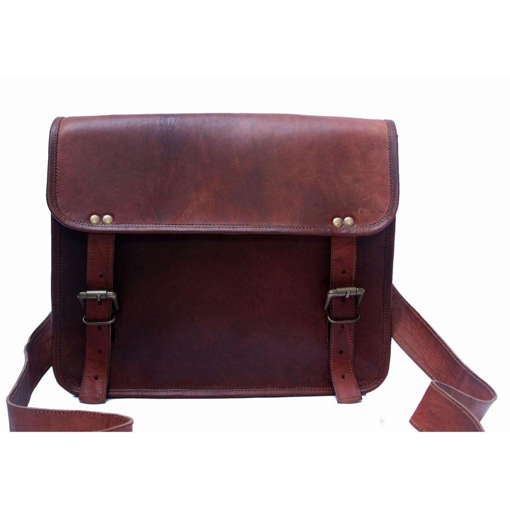 Vintage Leather Messenger Bag for Men and Women Shoulder Brown Laptop Briefcase