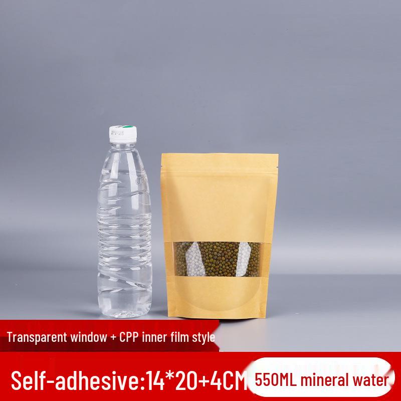 Self-Standing Transparent Window Kraft Paper Food Bag - Moisture-Proof & Self-Sealing for Tea Packaging