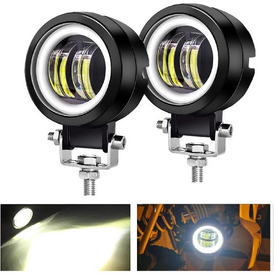 Kairiyard 3Inch LED Motorcycle Driving Lights 60W 6000K Auxiliary Spotlights With DRL/Angel Eye Off Road Light Pod 6000Lm LED Fog Work Light For