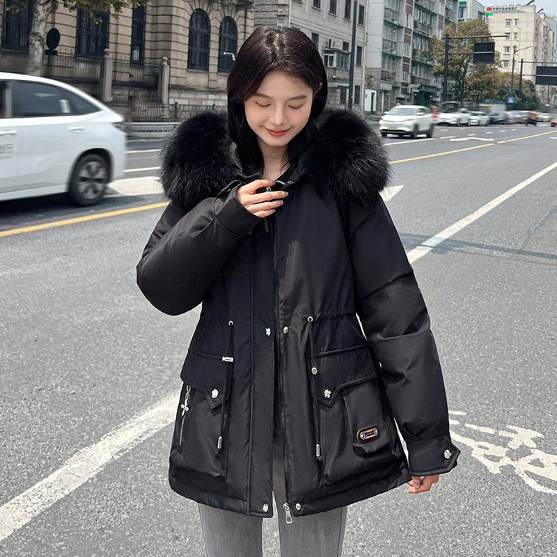 Pie Overcomes Women's Winter New Fleece Thickened Down Cotton Jacket Big Pocket Loose Cotton Jacket Waist Jacket Tide