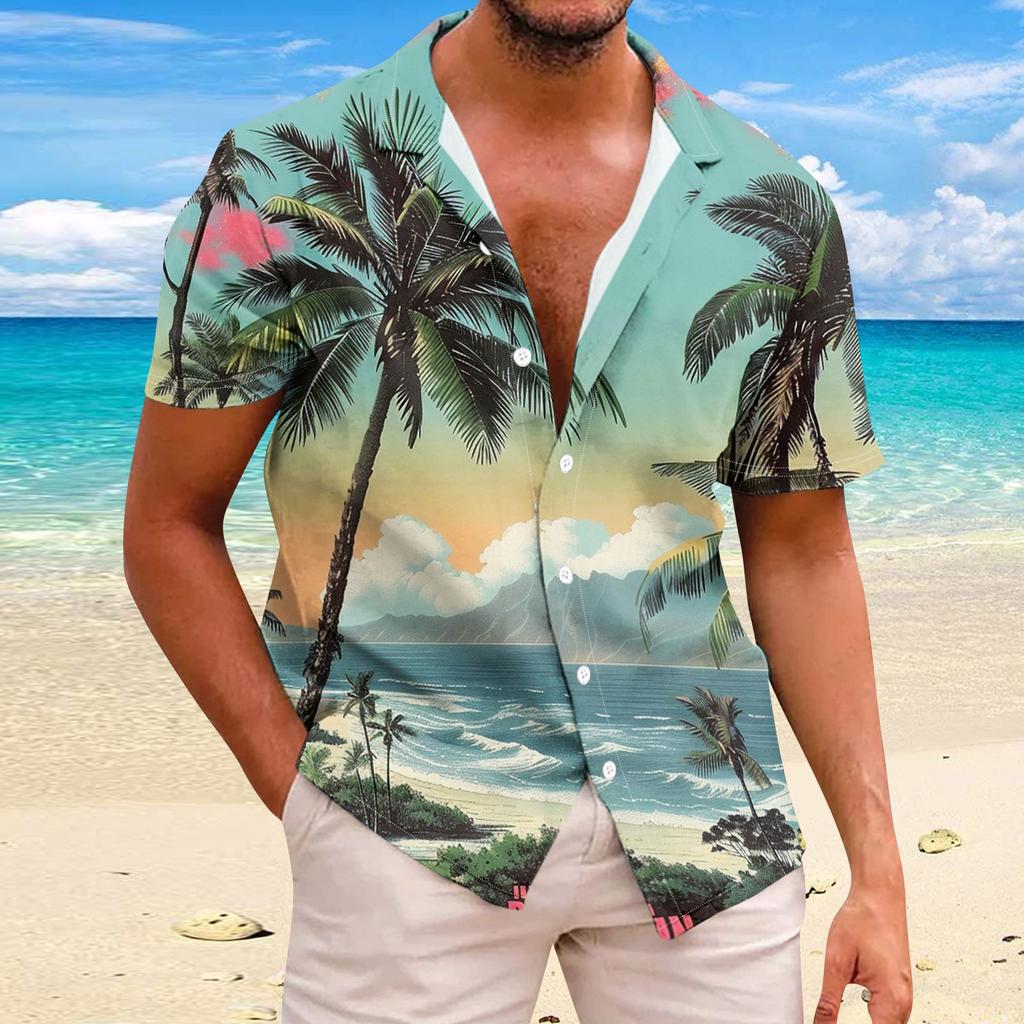Рубашка для мужчин, повседневная мода, летняя футболка с коротким рукавом и пуговицами, топ с принтом