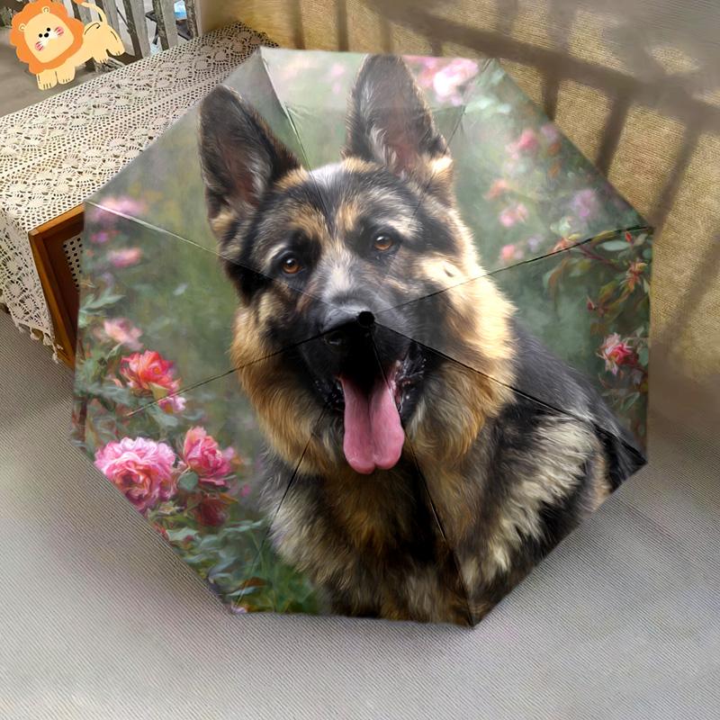 1 шт. Автоматический складной зонт - Рисунок немецкой овчарки, Портативный и складной дизайн с 8 спицами, Рождественские подарки на день рождения