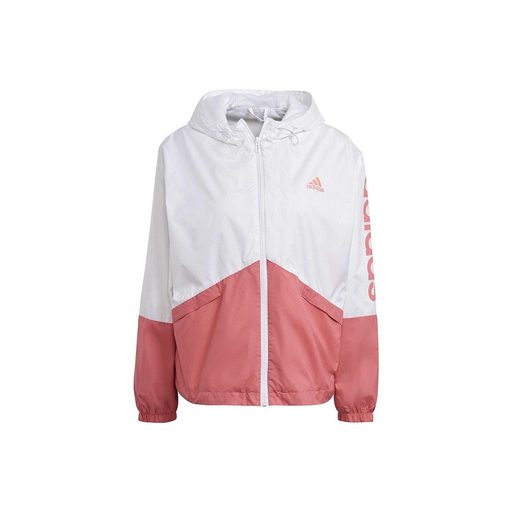 Adidas Women's Windproof Hooded Sports Jacket White Pink GM5623