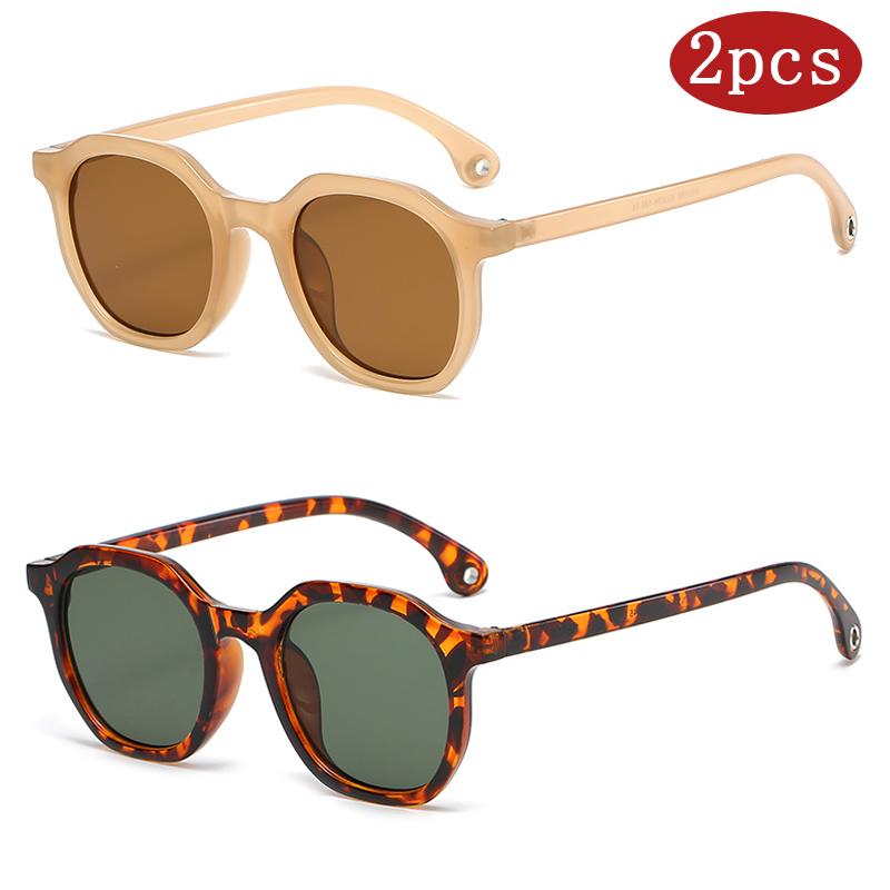 2pcs Trendy Polygonal Sunglasses Women Designer Small Framed Sun Glasses Female Outdoor UV Protection Popular Eyewear