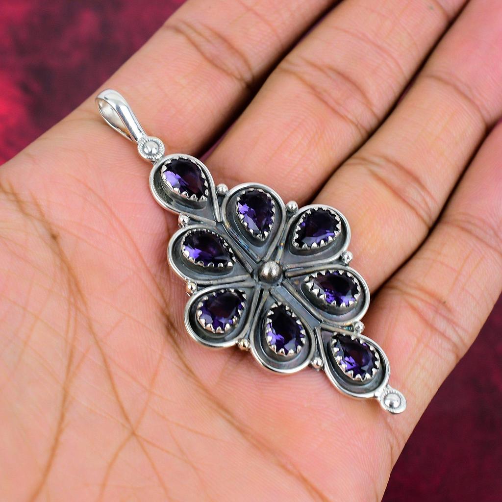 Подвеска с аметистом, ювелирные изделия из драгоценных камней, подвеска из цельного серебра 925 пробы, подарок для женщин, подвеска ручной работы