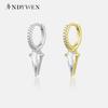 925 Sterling Silver Three Long Triangle Spike Drop Earring Women Circle Loops Piercing Pendientes Clips Jewelry