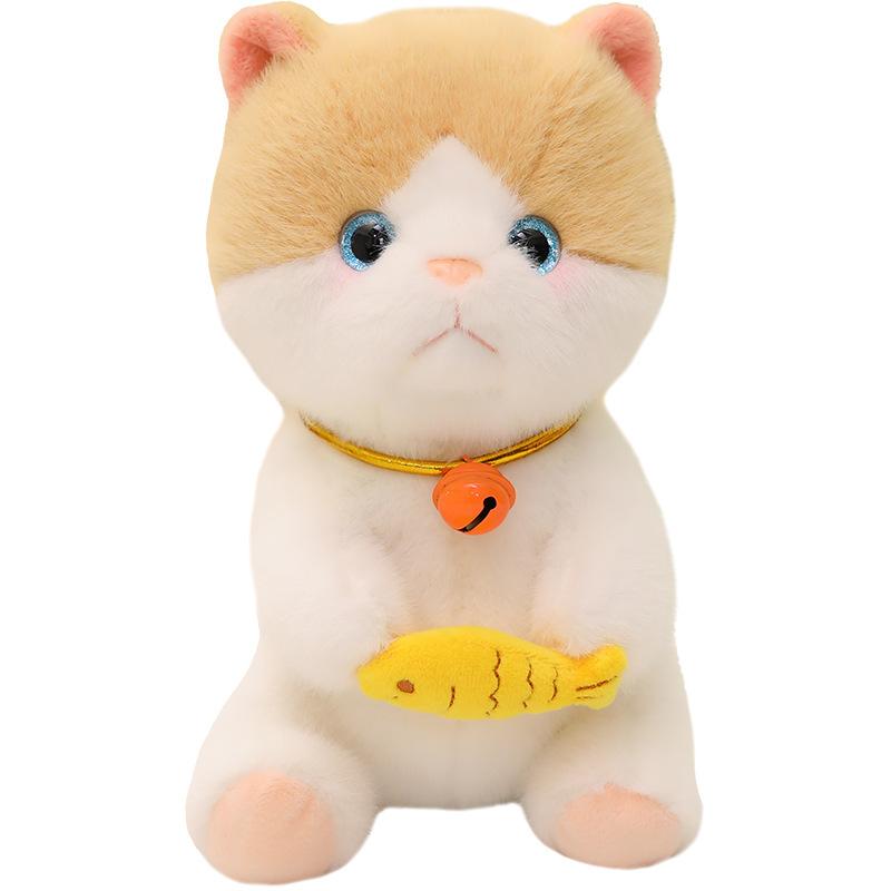 Sitting Kitten Rag Doll Children'S Bed Sleeping Soothing Throw Pillow Holding Fish Kitten Pet Plush Doll