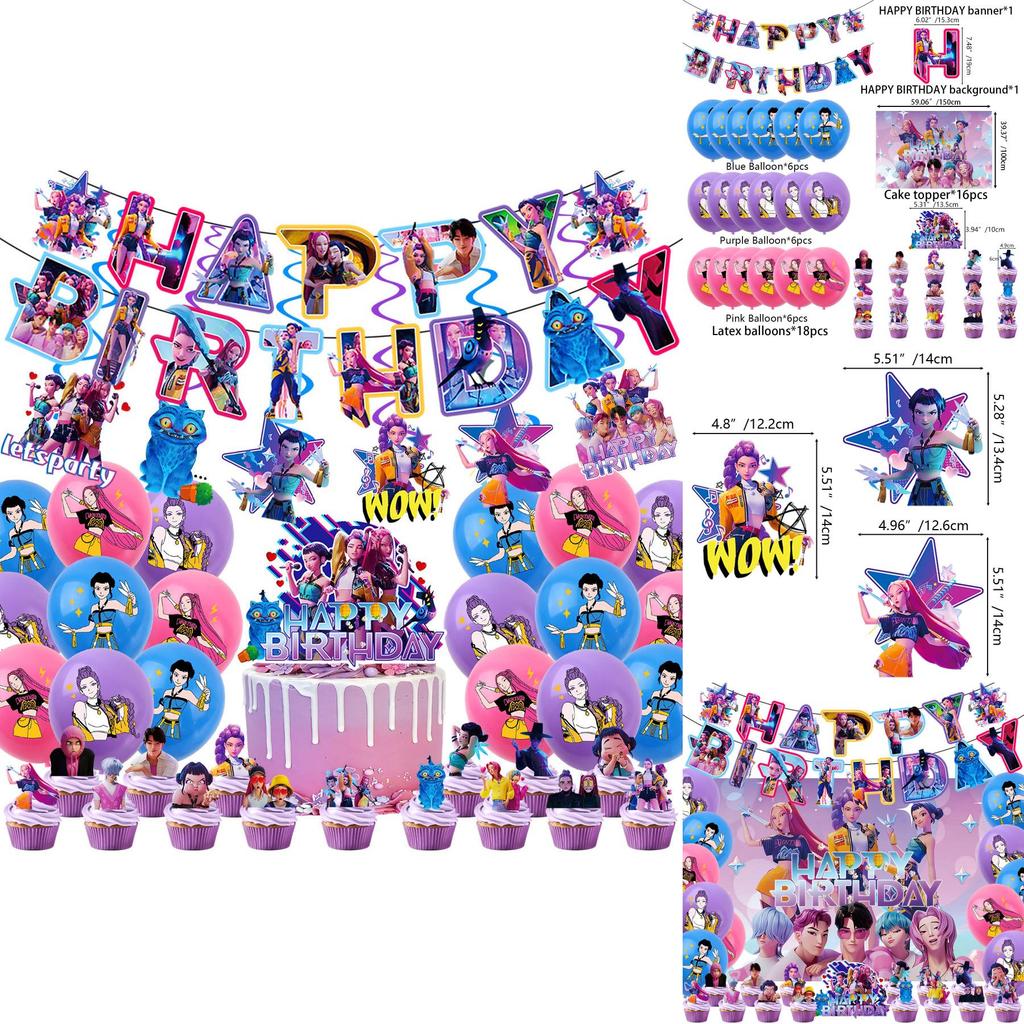 Набор баннеров и украшений для дня рождения в стиле K-pop «Охотники на демонов» с воздушными шарами и фоном для фанатов аниме