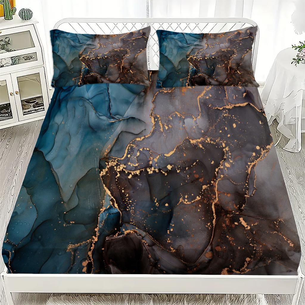 3D Fitted Sheets Marble Pattern Bedding Printed With Elastic Mattress Cover And Pillowcase Custom 180x200cm Boy Kids Decor