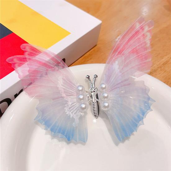 Hairpin Gradient Color Butterflies Decor Hair Clip with Imitation Pearls Exquisite Appearance Hair Pin Hair Accessories