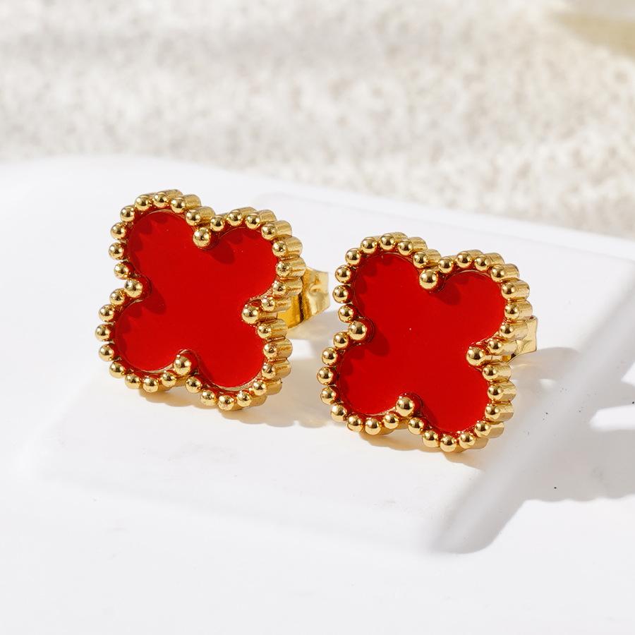 Модные серьги из титановой стали 18 карат с четырьмя листочками клевера, женские простые легкие роскошные серьги для пожилых людей, серьги-гвоздики