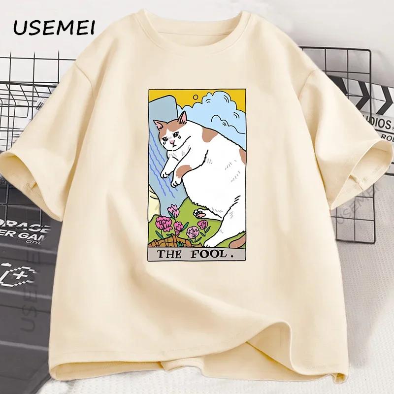 Sad Cat Meme The Fool Tarot TShirt Unisex Unisex Witchy Clothing Crying Cat T Shirt Casual Oversized Tshirts Streetwear Clothing