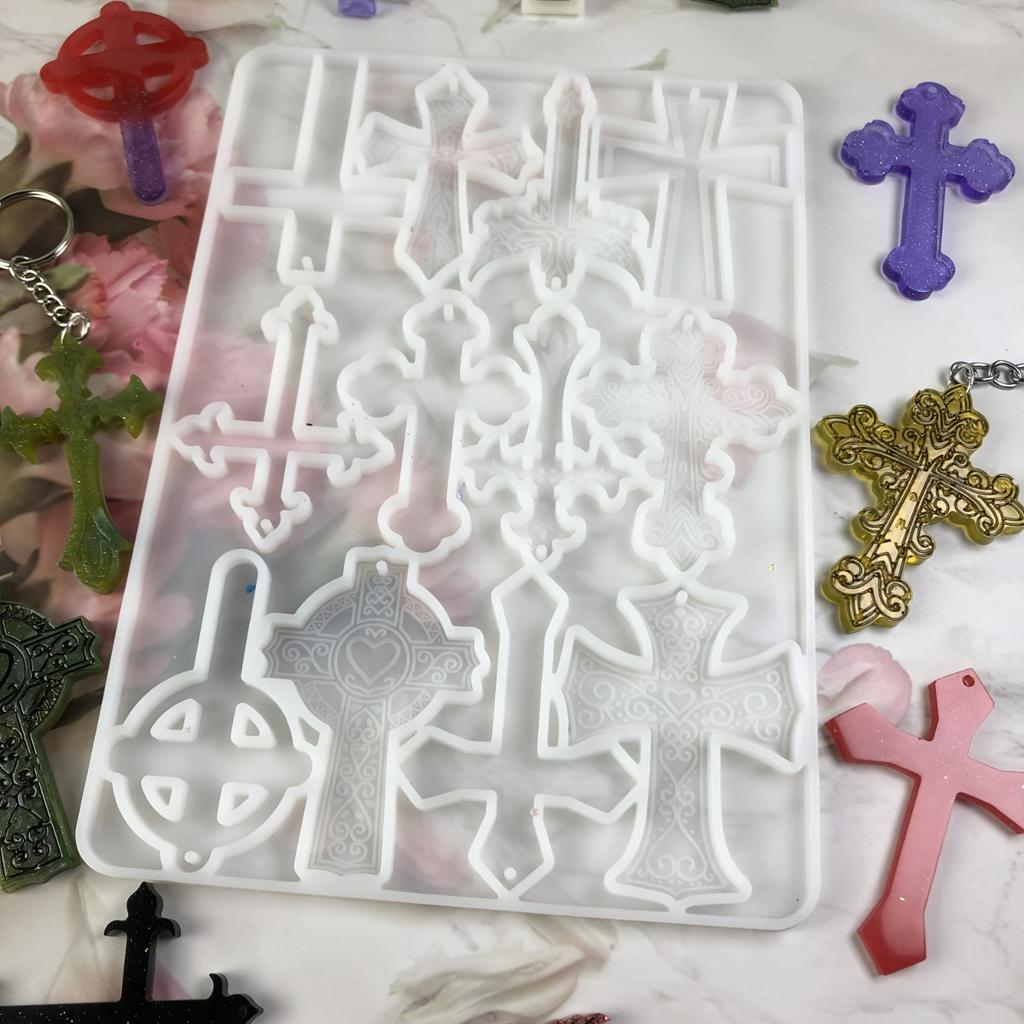 Силиконовые формы для брелоков из смолы, DIY Craft Подвеска Брелок Декор для рюкзака, Силиконовые формы прямоугольной формы для литья из смолы, с несколькими крестообразными узорами