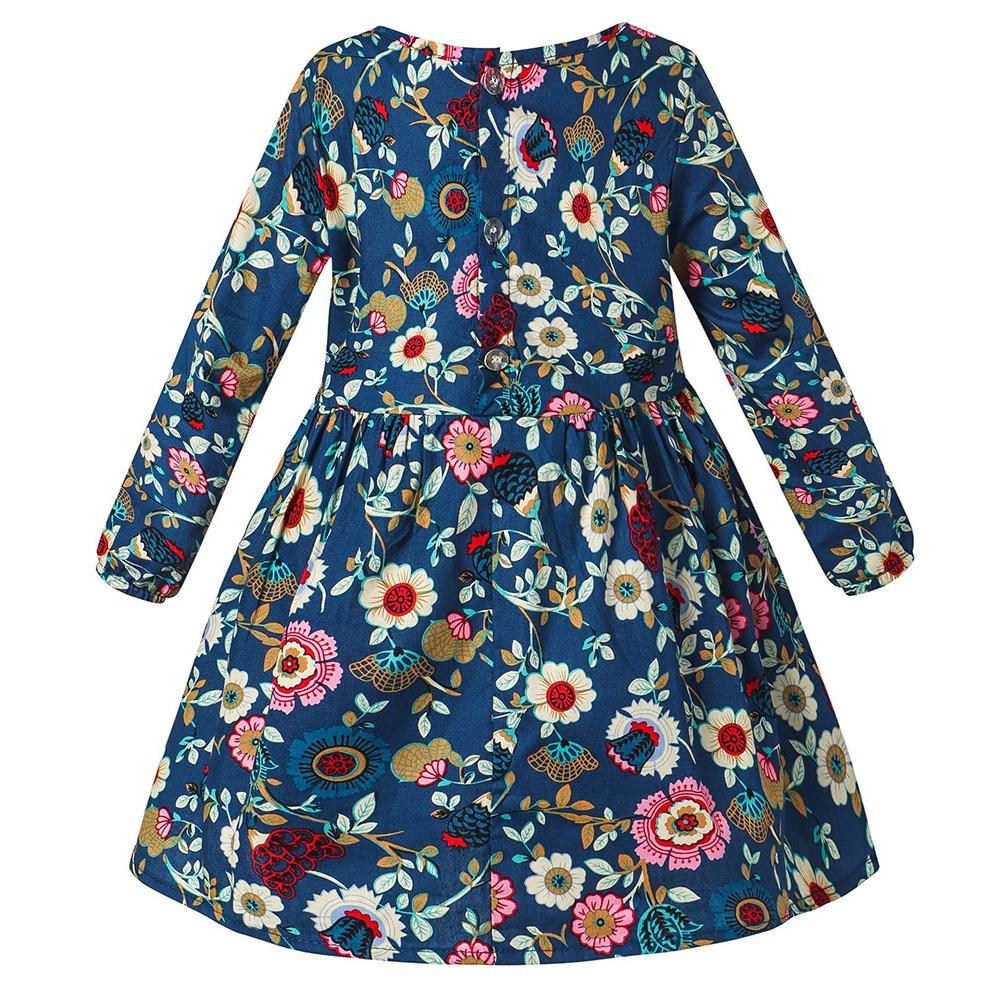 Хлопковое детское платье с длинными рукавами и цветочным принтом для девочек
