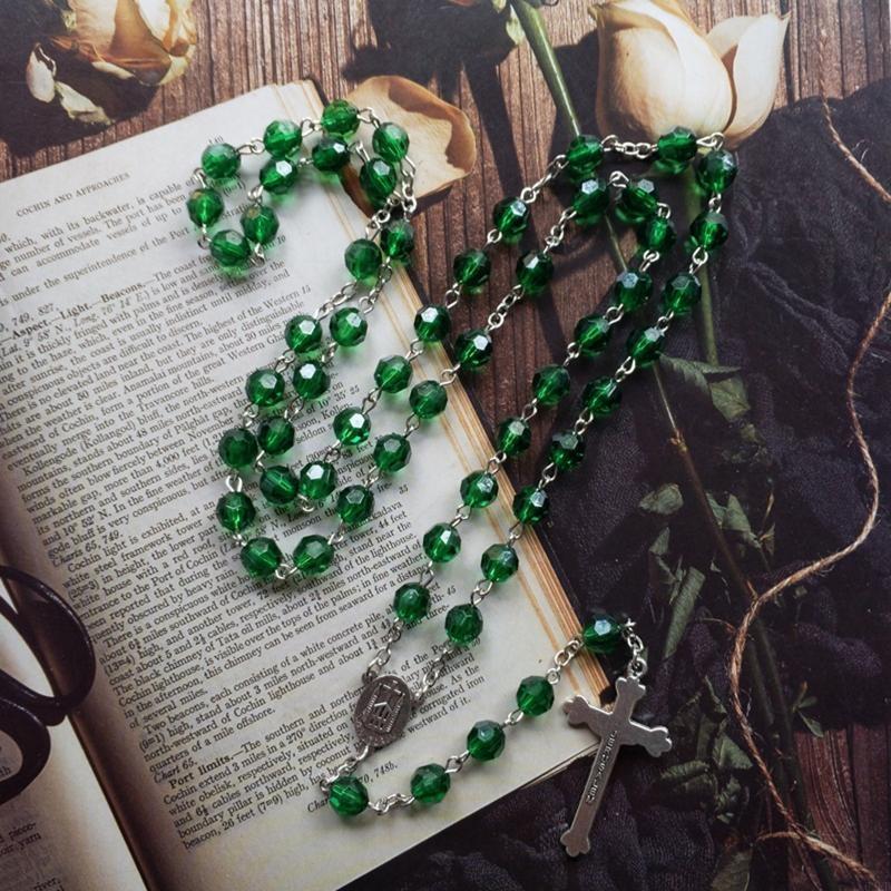 62KD Католические акриловые бусины Розарий Ожерелье для женщин Кулон для молитвы Длинная цепочка