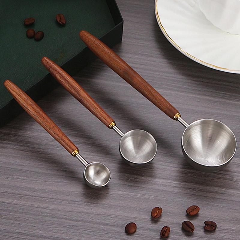 Wood Handle Stainless Steel Coffee Scoop Tablespoon Accurate Measuring Spoon for Coffee Beans Powder Home Cafe Use