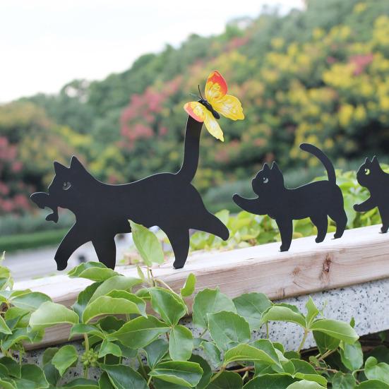 Yousheng Garden Cat Signs Metal Black Cat Silhouette Statues Bird Repellent Outdoor Decor Cat Mother And Kids Signs for Yard Lawn Decorations