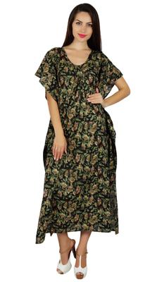 Женский длинный принтованный макси-кафтан из хлопка, ночная рубашка, кафтан, платье-накидка