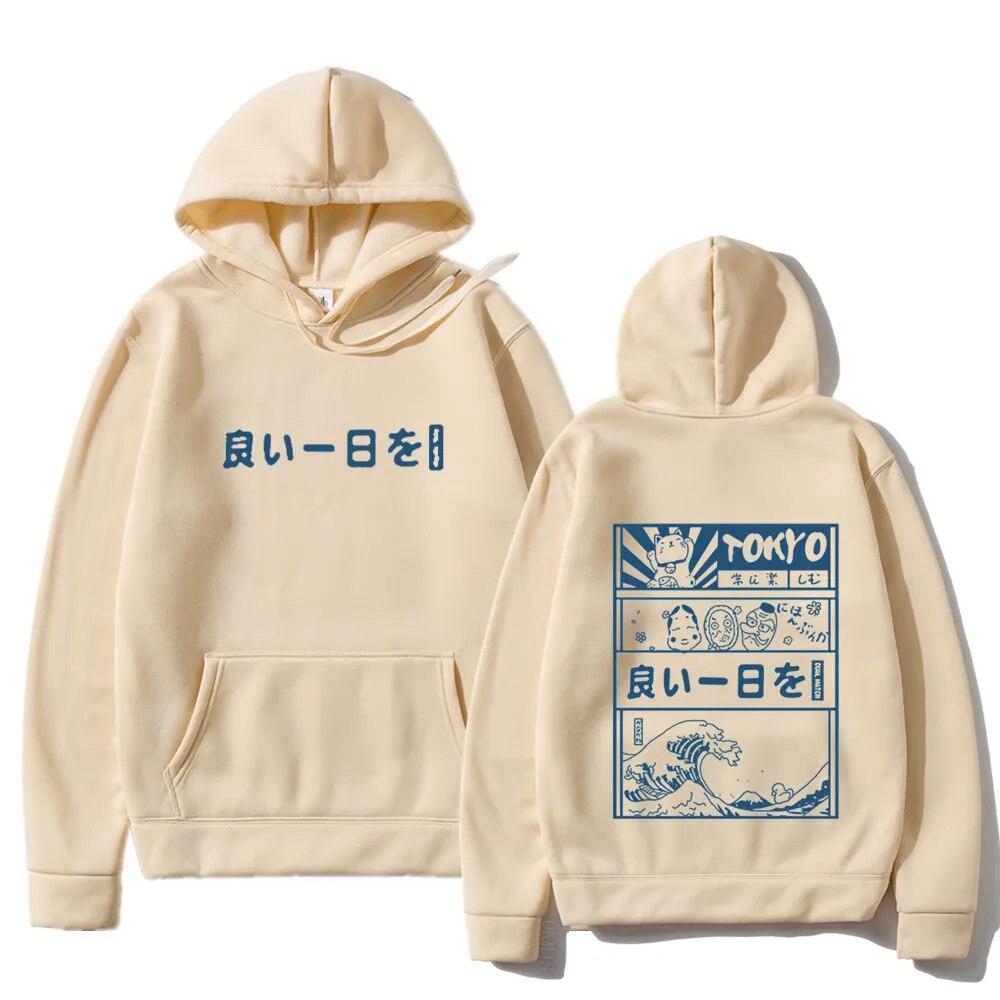 Harajuku унисекс толстовка с капюшоном японский кандзи мультфильм большая волна Токио негабаритный Streetw хип-хоп пуловер с капюшоном одежда унисекс