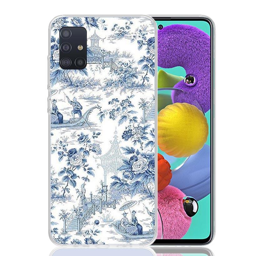Сине-белая фарфоровая чехол-накладка для Samsung Galaxy A52 A32 A22 A12 A02S A50S A30S A51 A31 AA71 Note 20 Ultra 10 S10 Plus Gal