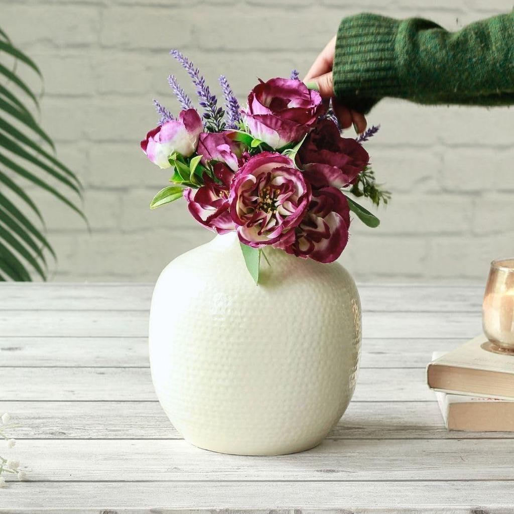 Metal Hammered Bud Round Shape Vase for Home Decor Decoratives for Indoor Outdoor Living Room Balcony