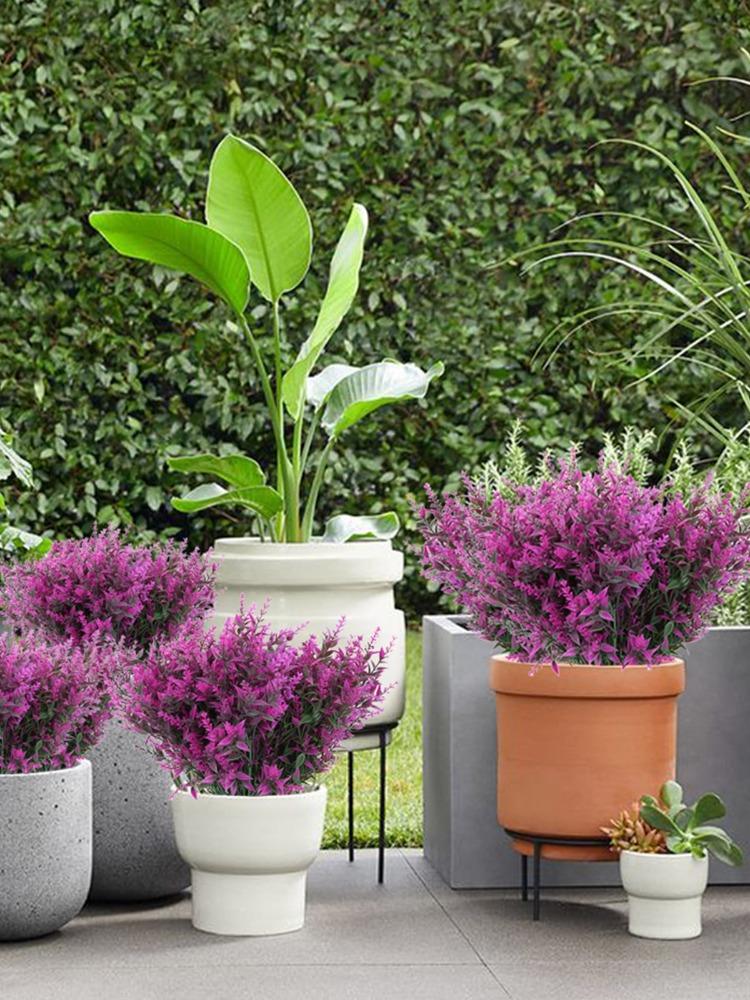 10 Branches Artificial Plants Faux Plastic Lavender UV Resistant Greenery Shrubs Plants for Home Outdoor Wedding Office Garden Decor