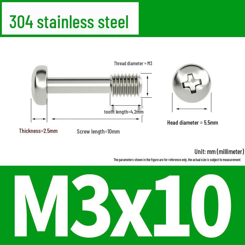Yigu 304 Stainless Steel Phillips Round Head Captive Screws - M2/M3/M4 Half Thread Pan Head Machine Screws