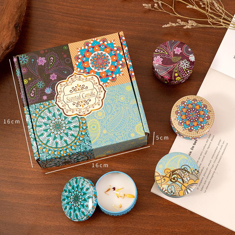 Couples Romantic Home Decor Candle Jar (4Pcs/Box) - Scented Long Lasting Smokeless Soy Candles, Crystal Stone Dried Flower