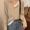 Women's French-Style Knit Sweater: Chic, Soft, Two-Piece Look with Revealing Collarbone for Spring, Autumn, and Winter.
