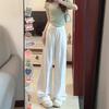 Women's High-Waist Wide-Leg White Pleated Jeans - Loose, Slim, Floor-Length Summer Pants