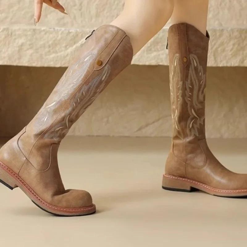 Fashion Women's Shoes 2024 High Quality Sleeve Women's Boots Winter Warm Round Toe Solid High Tube Low-heeled Fashion Boots Zapatos