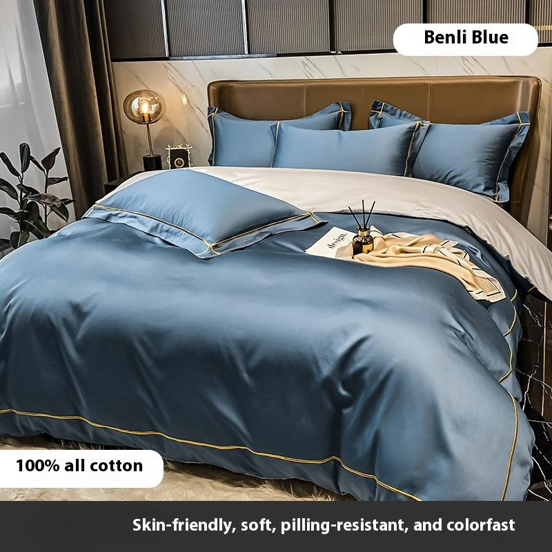 Four-piece Set of Pure Cotton Bedding Light Luxury Skin-friendly and Breathable Washed Sheets Quilt Covers Pillowcases