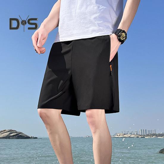 Мужские спортивные шорты, однотонные, прямые, с эластичной резинкой на талии, повседневная одежда, карманы на молнии, ретро, ​​тонкие летние шорты выше колена, мужская одежда