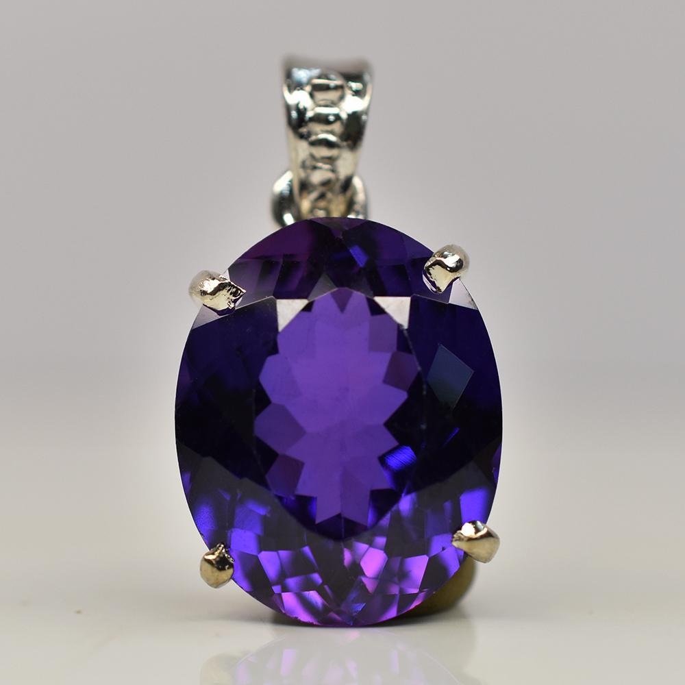 Natural Purple Sapphire 26.2 Ct 925 Sterling Silver Oval CERTIFIED Gems Pendant AI-14-NS