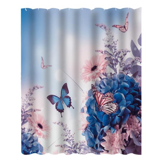 Floral Shower Curtain Spring Farmhouse Bathroom Curtain Waterproof Flowers Butterflies Leaves Bath Curtain with Hooks for Home Shower Bathtub