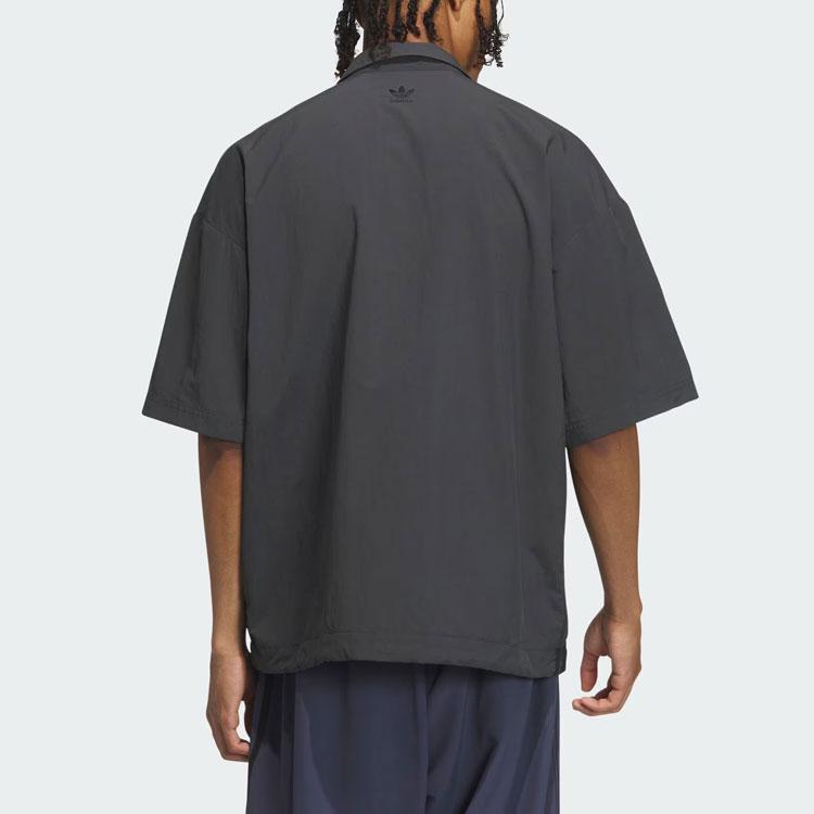 adidas Оригинальные рубашки TOC для мужчин Угольно-черная с кубинским воротником Умеренная рубашка IN1012