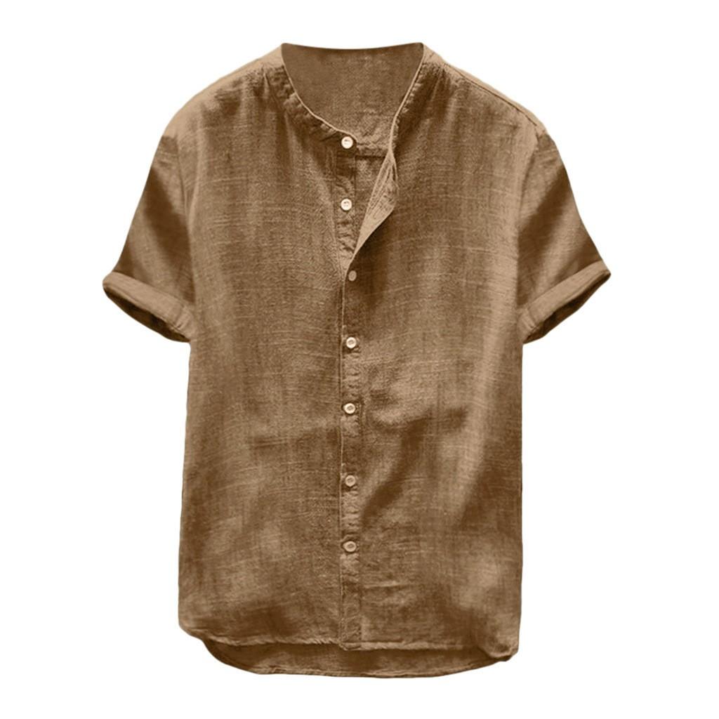 Men's Casual Loose Shirt Solid Color Thin Cotton Linen T-shirt Top
