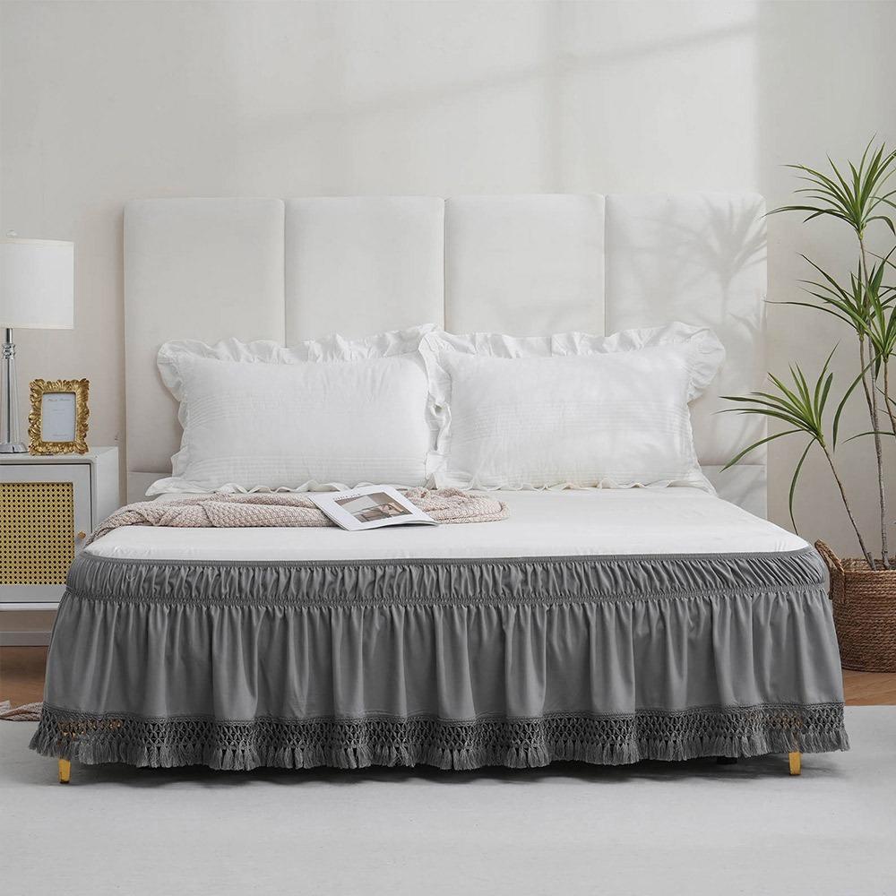 Wrinkle Resistant Tassel Bed Skirt Solid Color Bed Ruffles Wrap Bedding Accessory