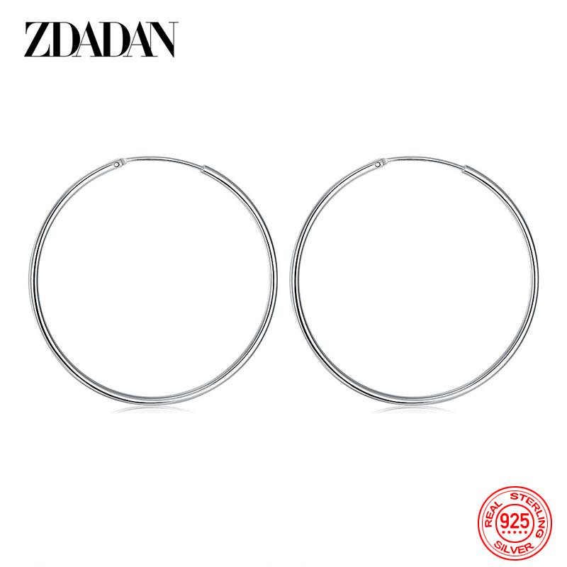 ZDADAN 925 Silver 35/50/60MM Hoop Earrings for Women Fashion Jewelry Gift