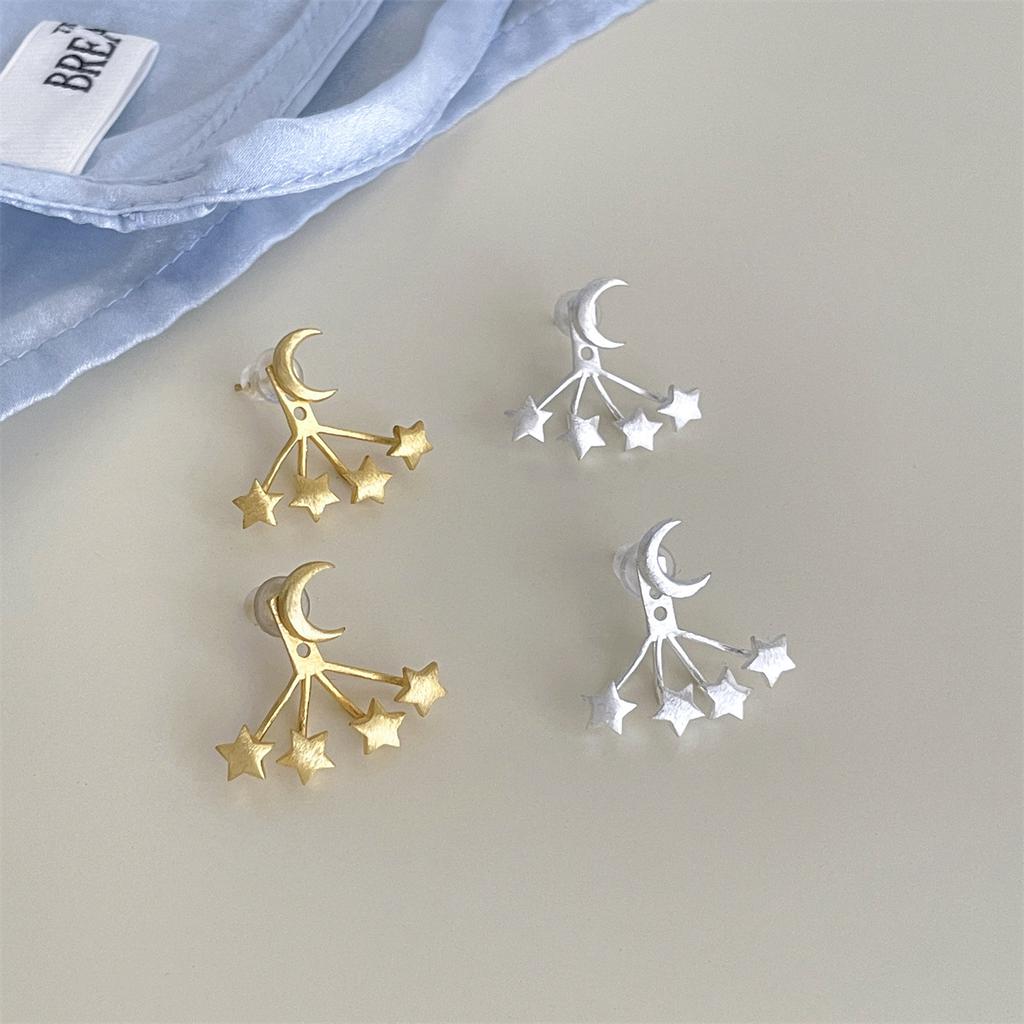 925 Silver Needle Star Moon Hanging Earrings Female Mori Sweet Premium Brushed Earrings Niche Fashion Earrings