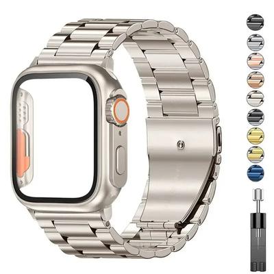Сменить на Ultra 2 + Титановый Металлический Ремешок для Apple Watch 44мм 45мм 41мм 42мм 40мм 49мм для iwatch 9 8 7 6 SE 5 Ultra 2 Чехол Ремешок