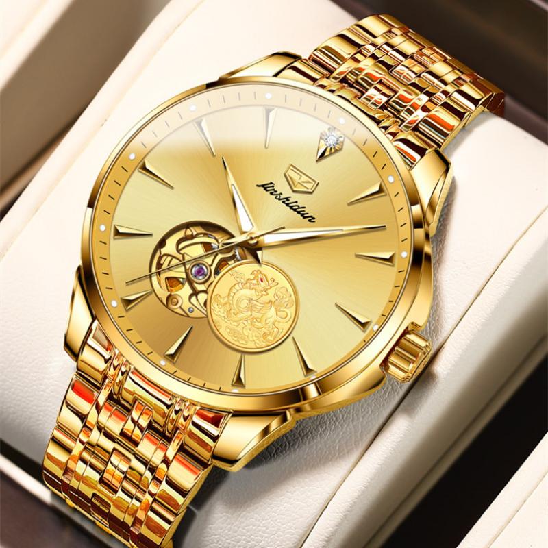 JINSHIDUN Новые деловые и развлекательные мужские часы полностью автоматические механические часы Pixiu Hollow Tourbillon модные трендовые высококачественные мужские часы