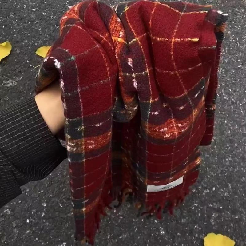 Новая рождественская атмосфера красный клетчатый шарф женский зимний универсальный теплый утолщенный студенческий шарф тренд