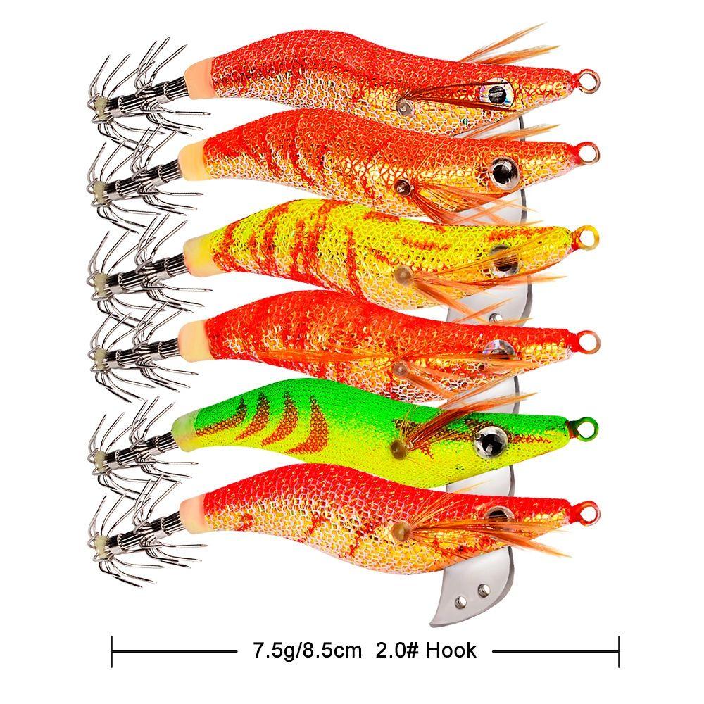 2.0# 2.5# 3.0# Jigs Luminous Lifelike Squid Hook Wood Shrimp Lures Octopus Bait Fishing Tackle