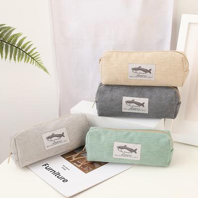 Милые пеналы в виде акулы, удобные пеналы из вельветового материала, простой полосатый узор, студенческий держатель для канцелярских принадлежностей